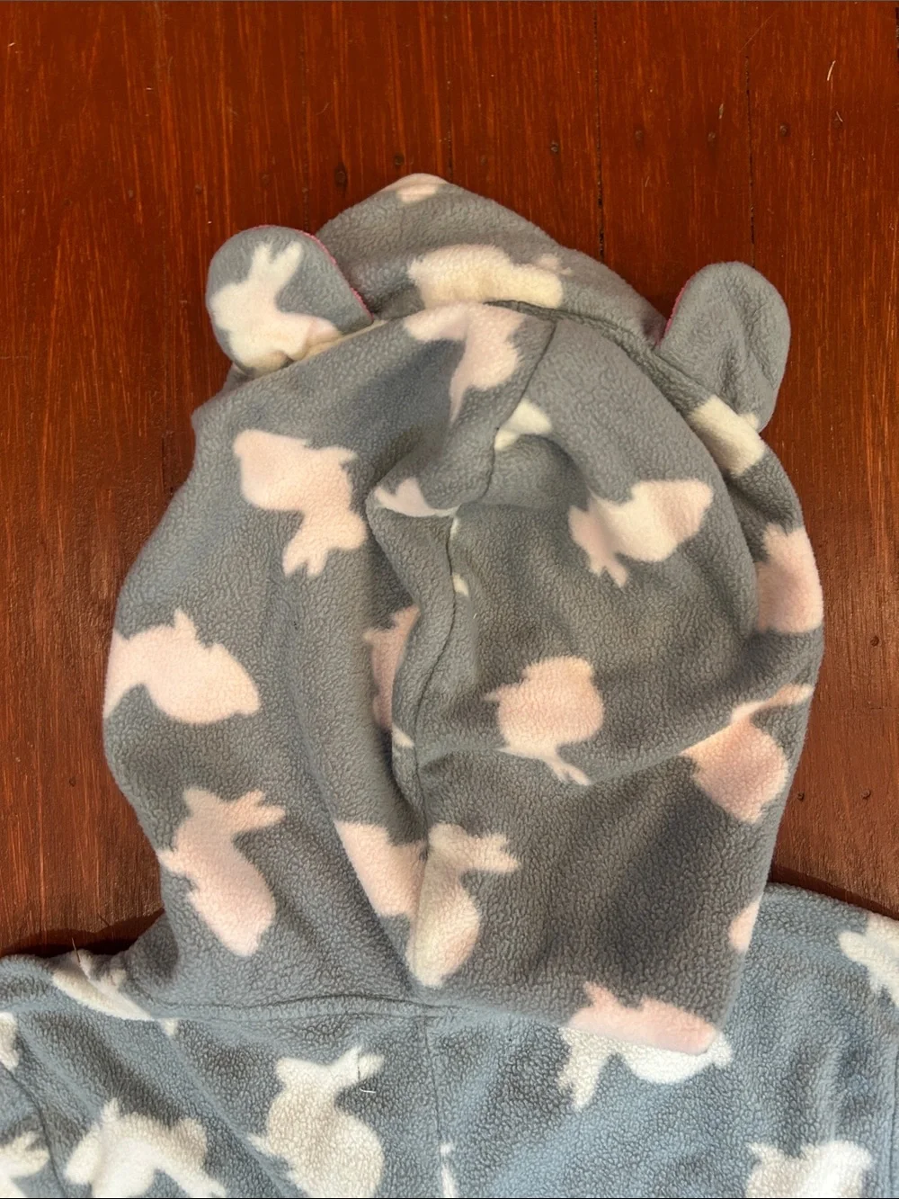 Forever 21 Grey Hooded Kids Onesie with Pink Trim